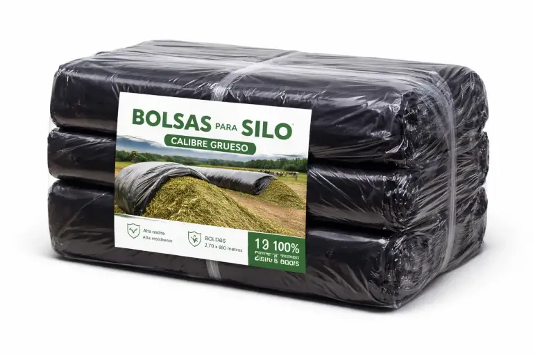 Bolsas para silo color negro de alta resistencia, ideales para conservación de forrajes en Colombia.
