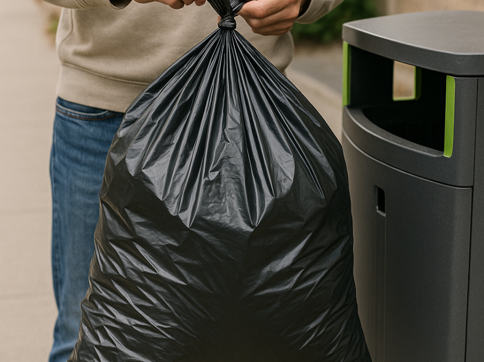 Señor con bolsa de basura